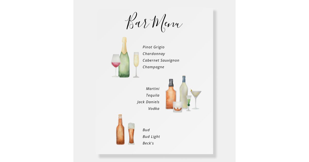 Bar Menu illustrated Foam Board Zazzle