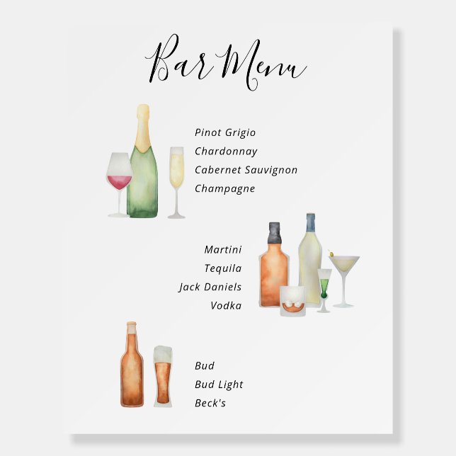 Bar Menu illustrated Foam Board (Front)