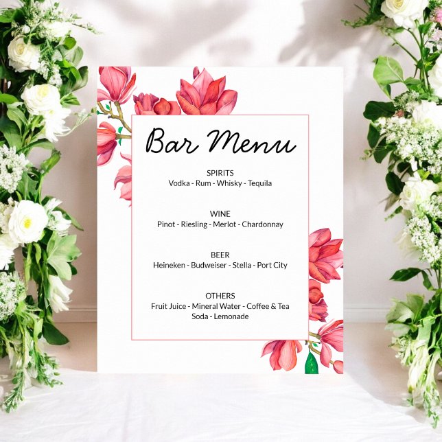 Bar Menu Pink White Floral Sign Poster (Creator Uploaded)