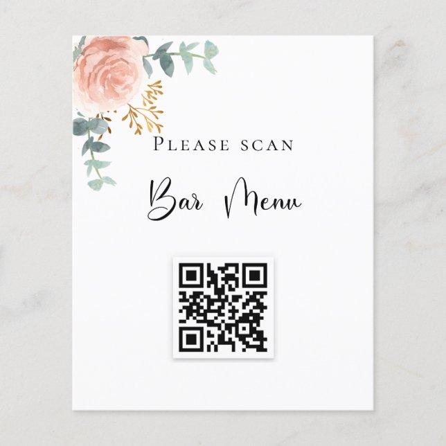 Bar menu QR code blush floral eucalyptus (Front)