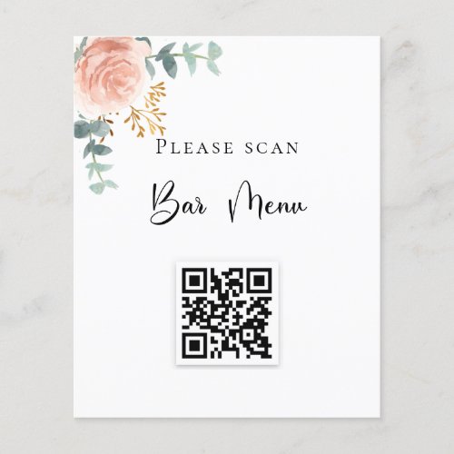Bar menu QR code blush floral eucalyptus