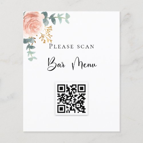 Bar menu QR code blush floral eucalyptus Flyer
