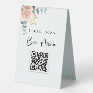 Bar menu QR code blush floral eucalyptus Table Tent