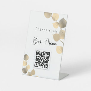 Bar menu QR code eucalyptus golden Pedestal Sign