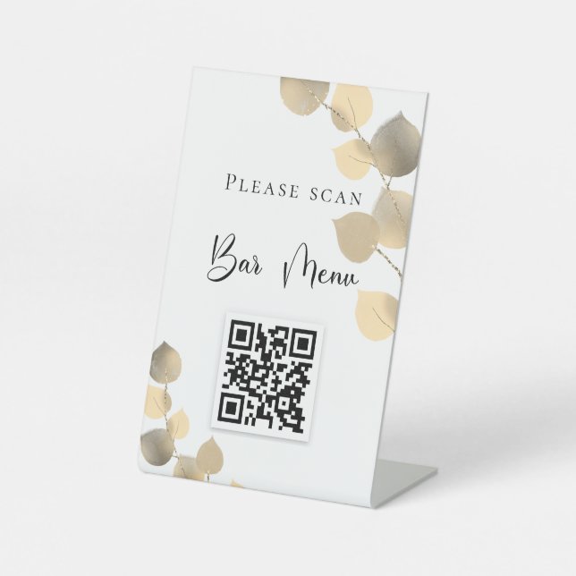 Bar menu QR code eucalyptus golden Pedestal Sign (Front)