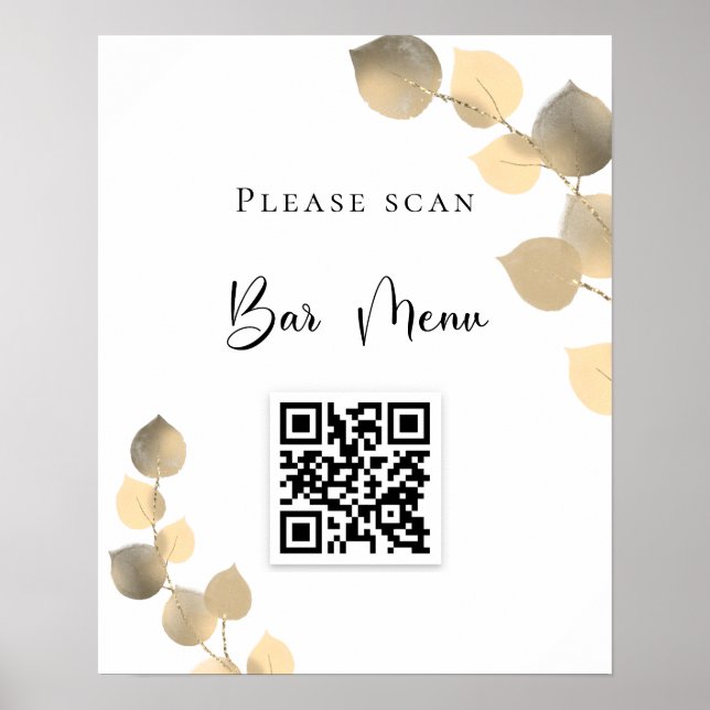 Bar menu QR code eucalyptus golden Poster (Front)