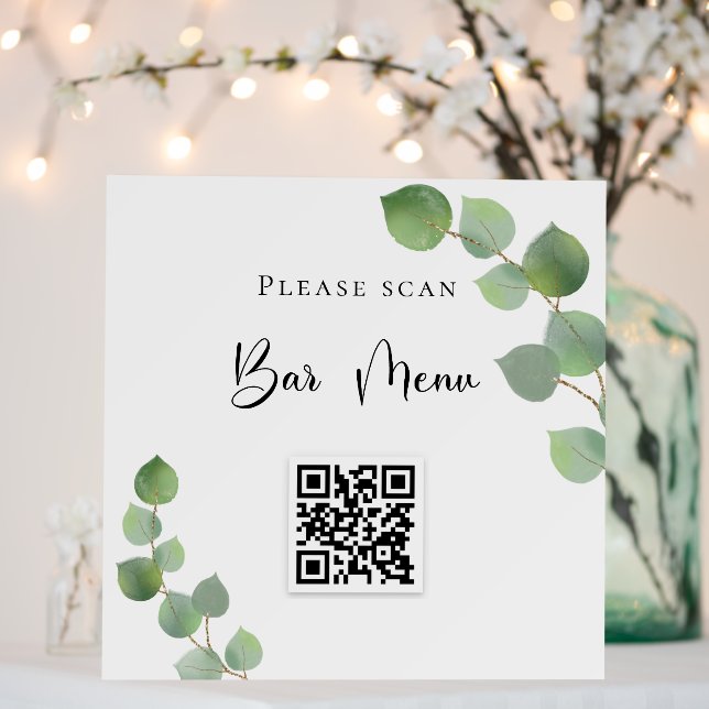 Bar menu QR code eucalyptus greenery Foam Board (In Situ (Wedding))