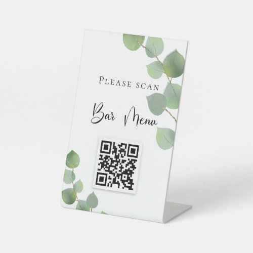 Bar menu QR code eucalyptus greenery Pedestal Sign