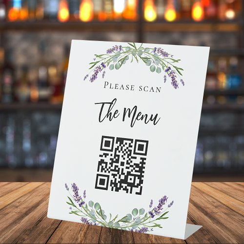 Bar menu QR code lavender florals eucalyptus Pedestal Sign
