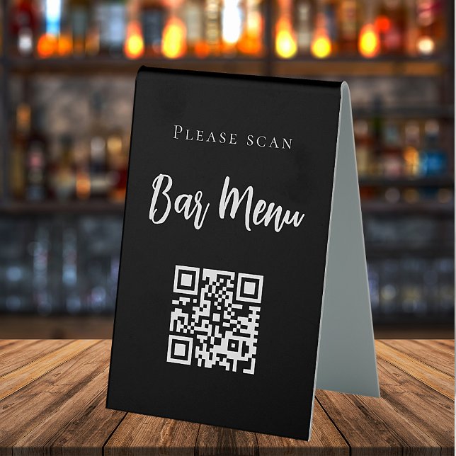 Bar menu QR code typography black white Table Tent (Creator Uploaded)