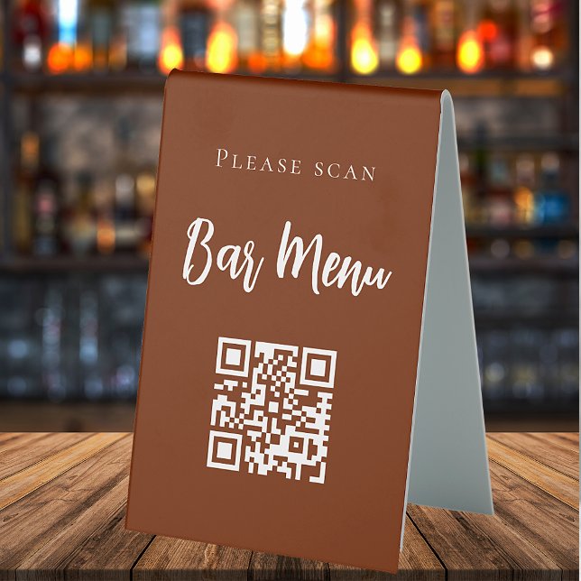 Bar menu QR code typography burnt orange Table Tent (Creator Uploaded)