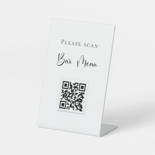 Bar menu QR code typography white Pedestal Sign | Zazzle.com