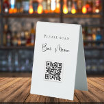 Bar menu QR code typography white Table Tent Sign<br><div class="desc">A chic white background,  black text. Personalize and add your own QR code to your website with the bar menu.</div>