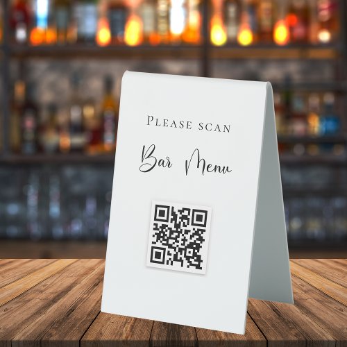 Bar menu QR code typography white Table Tent Sign