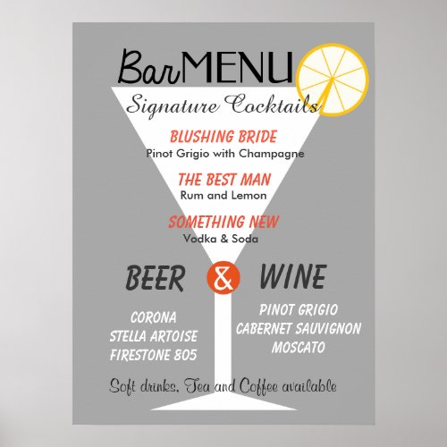 Bar menu sign editable color cocktail glass