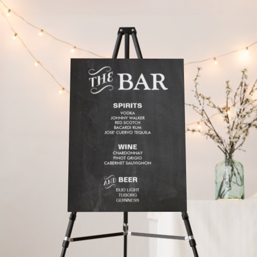 BAR MENU sign for wedding and party reception