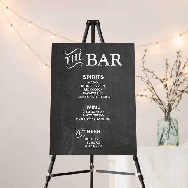 BAR MENU sign for wedding and party reception (In Situ (Stand))