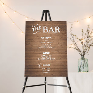 BAR MENU sign for wedding and party reception