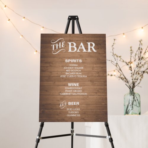 BAR MENU sign for wedding and party reception