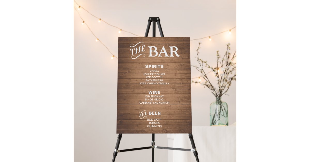 Reception Menu Sign BAR MENU sign for wedding and party reception | Zazzle