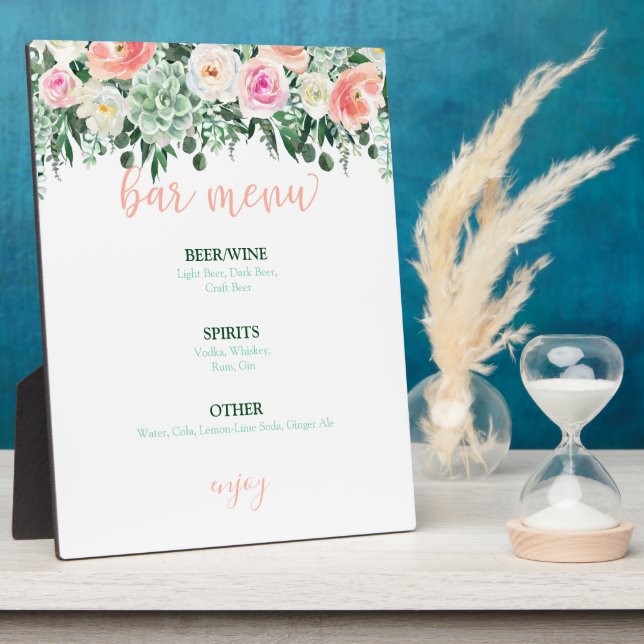 Bar Menu Sign - Succulent Wedding Plaque (Side)