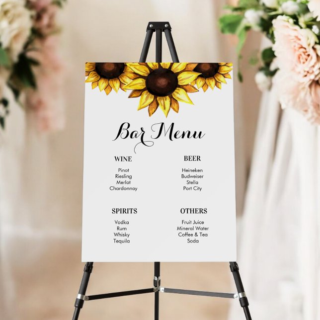 Bar Menu Sunflower Wedding Yellow Foam Board (Creator Uploaded)