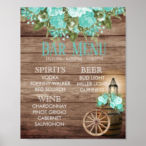 Bar Menu _  Weathered Wood Barrel _ Teal Poster
