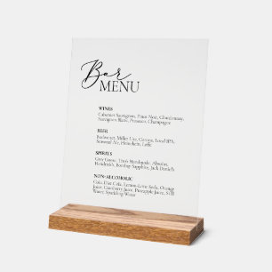 Bar Menu Wedding Bar Acrylic Sign