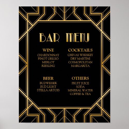 Bar Menu Wedding Sign  Gatsby Art Deco