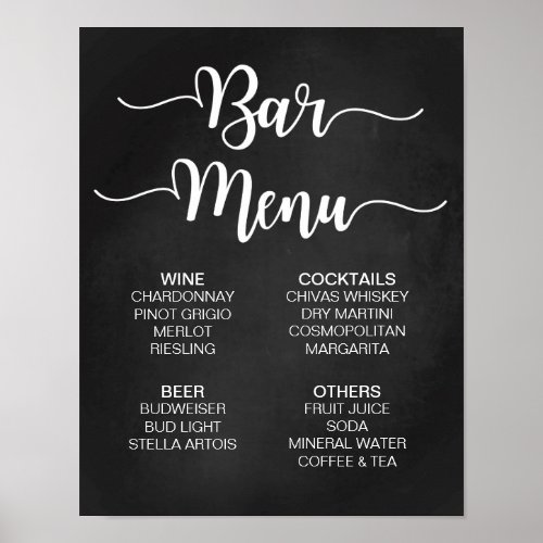 Bar Menu Wedding Sign  Modern Calligraphy