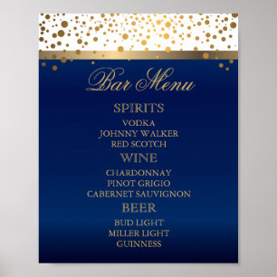 Bar Menu - White and Navy Blue with Gold Confetti Poster