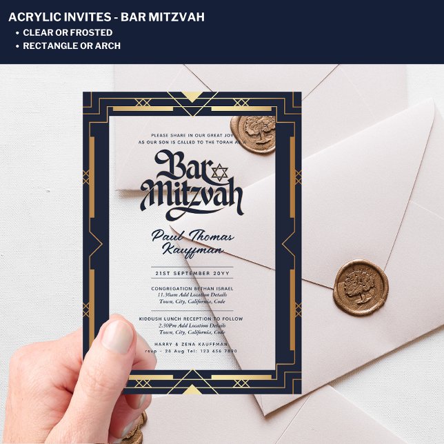 BAR MITZVAH Acrylic Navy Gold Luxury Minimalist Acrylic Invitations (Creator Uploaded)