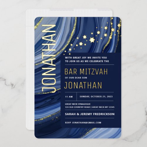 Bar Mitzvah Agate Marble REAL GOLD Foil Invitation