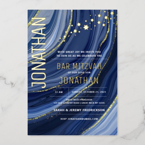 Bar Mitzvah Agate Marble REAL GOLD Foil Invitation