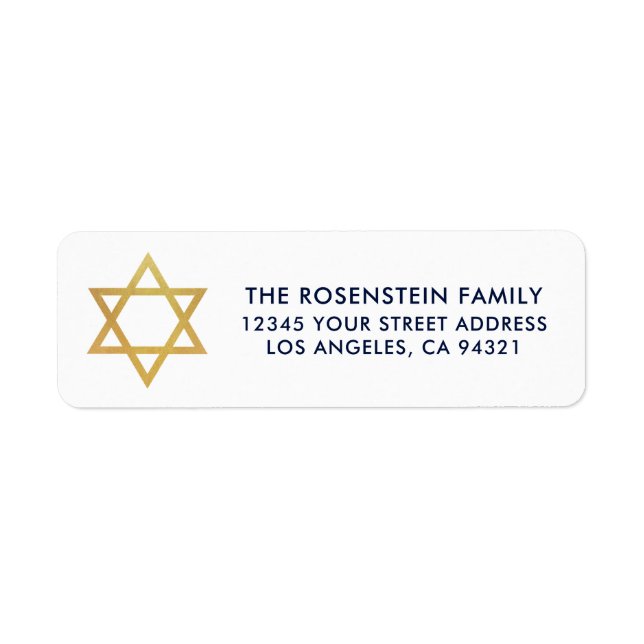 Bar Mitzvah and Bat Mitzvah Blue Gold Address Label (Front)