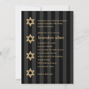 Bar Mitzvah Any Color Stripe Gold Star Invitation