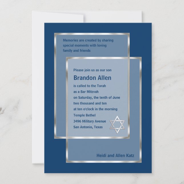 Bar Mitzvah Any Color with Silver Frames Invitation (Front)