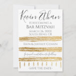 Bar Mitzvah Bat Mitzvah Save the Date<br><div class="desc">Simply elegant and beautifully stated Bar Mitzvah or Bat Mitzvah, Save-the-Date cards. With a touch of gold and a hint of tallit, this design hopes to fit many different needs. All design elements can be edited: rotated, deleted, duplicated, moved, resized, etc. Personalize by deleting text and replacing with your own....</div>