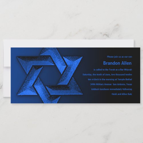 Bar Mitzvah Black and Blue Star of David Custom Invite