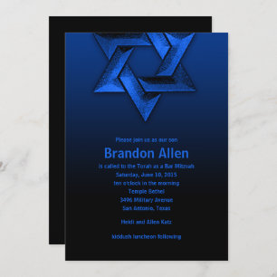 Bar Mitzvah Black and Blue Star of David Invitation