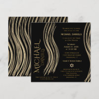 Bar Mitzvah Black and Gold Prayer Shawl Invitation