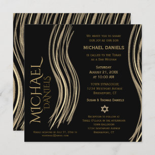 Bar Mitzvah Black and Gold Prayer Shawl Invitation
