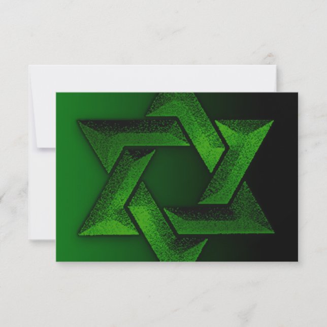 Bar Mitzvah Black and Green Star of David RSVP Card (Front)