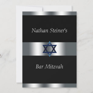 Bar Mitzvah, Black and Silver, Elegant Invitation
