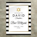 Bar Mitzvah Black And White Stripe Gold Welcome Poster<br><div class="desc">With a classic black-and-white striped background,  this Bar Mitzvah welcome sign features a faux gold foil border framing your details in chic typography. Designed by Thisisnotme©</div>