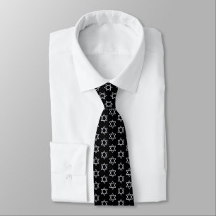 Bar Mitzvah Black Faux Silver Boy Star of David Neck Tie