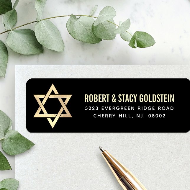 Bar Mitzvah Black Gold Bold Simple Return Address Label (Creator Uploaded)