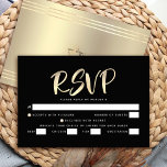 Bar Mitzvah Black Gold Foil Script Bold Entrée RSVP Card<br><div class="desc">Be proud, rejoice and showcase this milestone of your favorite Bar Mitzvah! Include this stunning, modern, personalized RSVP insert card for your event. Graphic faux gold foil calligraphy script overlays a rich, dramatic, black background. Personalize the custom text with the “reply by” date. Personalize the custom text with the “reply...</div>