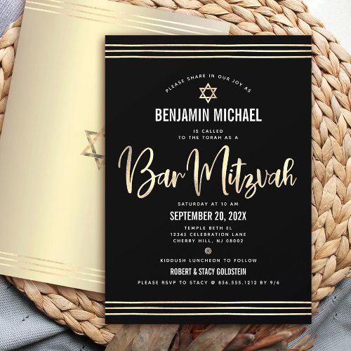 Bar Mitzvah Black Gold Foil Script Bold Modern