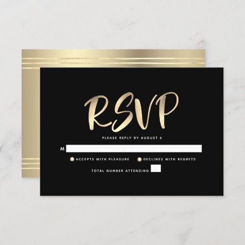 Bar Mitzvah Black Gold Foil Script Bold Modern RSVP Card